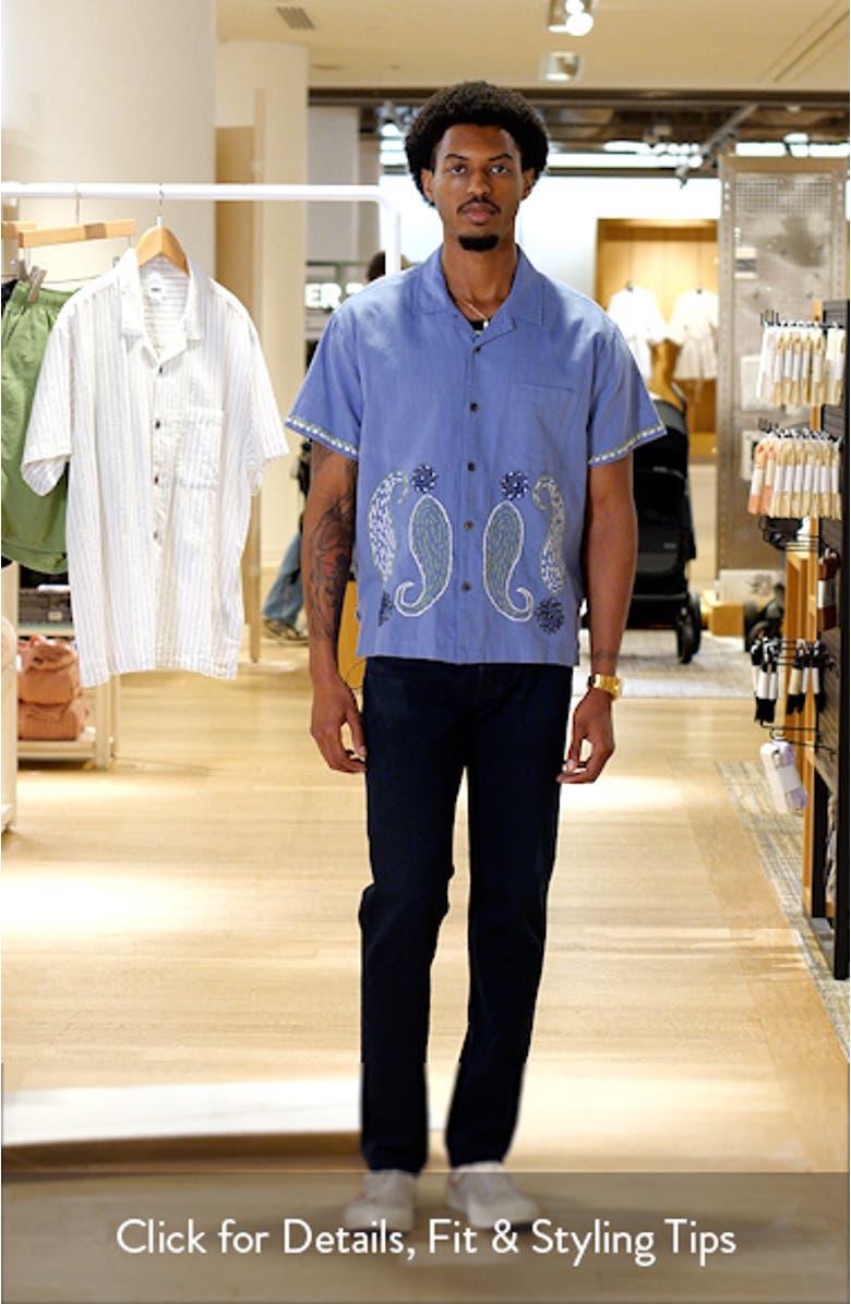 Quentin Embroidered Short Sleeve Cotton & Linen Button-Up Shirt, sales video thumbnail