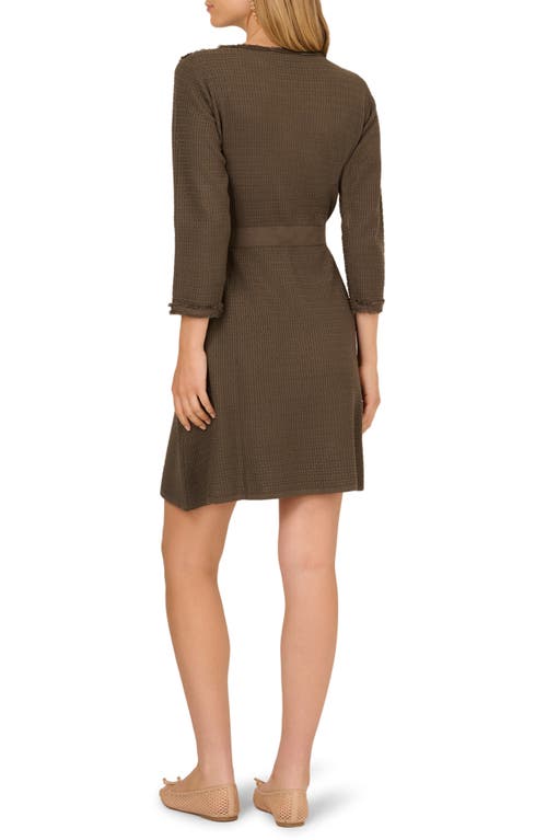 Adrianna Papell Waffle Knit Three-quarter Sleeve Minidress In Brown