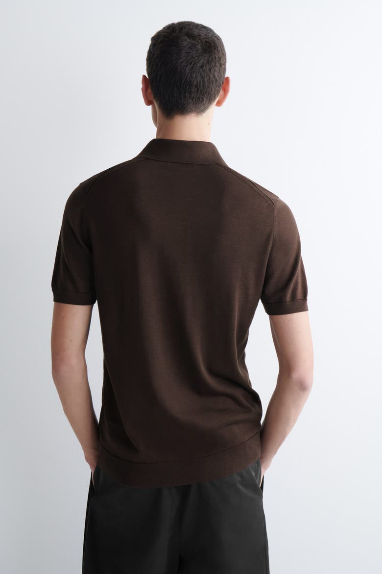 Slim Knitted Silk Polo Shirt, Alternate, color, BROWN