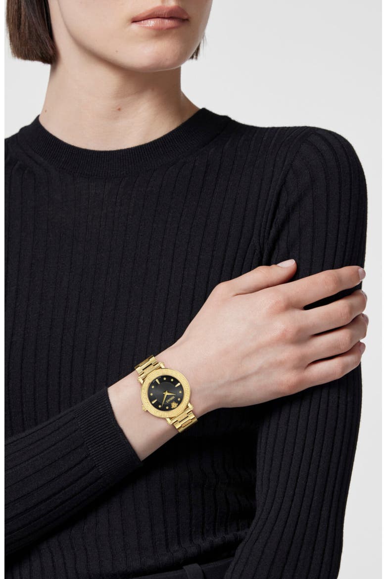 Greca Sphere Bracelet Watch, 35mm, Alternate, color, IP YELLOW GOLD