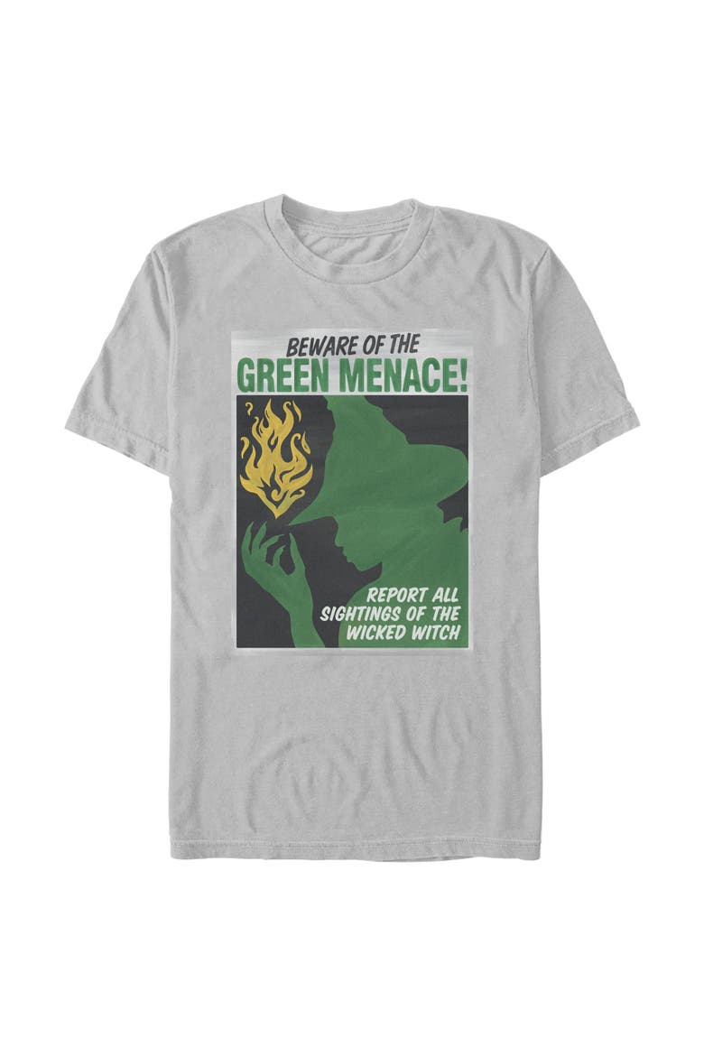 Mens Wicked For Good Elphaba Beware of the Green Menace T Shirt, Main, color, Ice Grey
