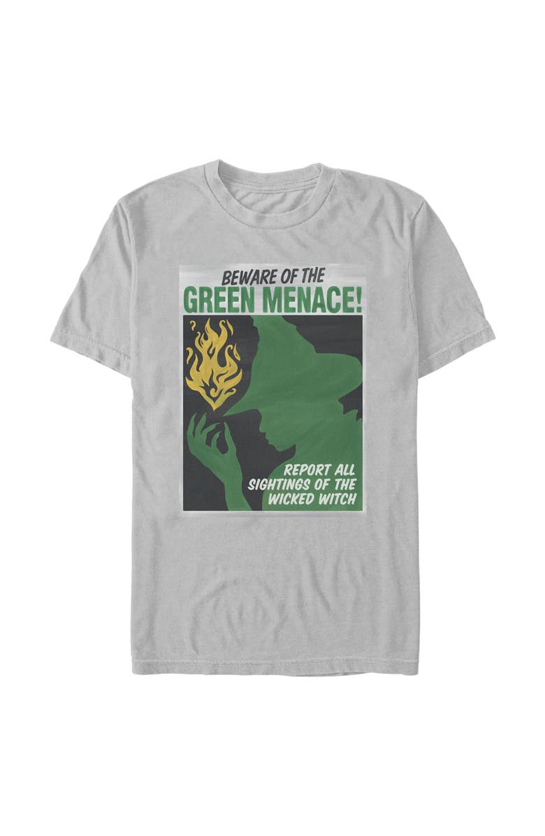Wicked: For Good Men's Wicked For Good Elphaba Beware of the Green Menace Graphic T-Shirt, Main, color, Ice Grey