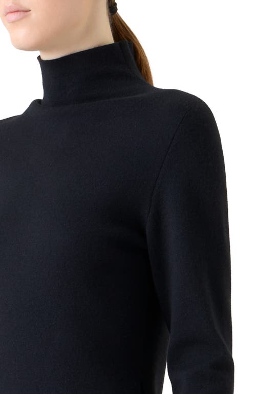 Akris Fine Gauge Cashmere & Silk Tunic Turtleneck Sweater In Blue