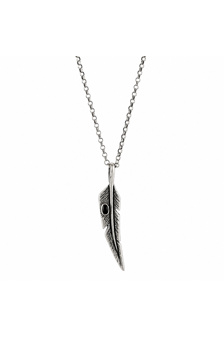 Feather with Onyx Silver Necklace, Main, color, Onyx