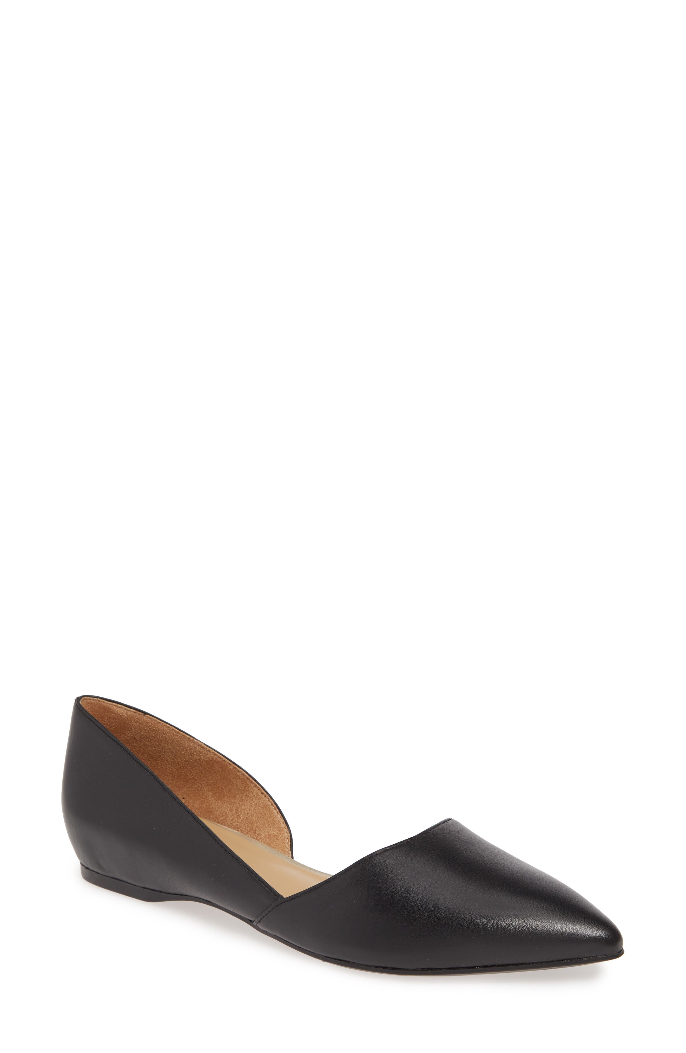 Samantha Half d'Orsay Flat, Main, color, BLACK LEATHER