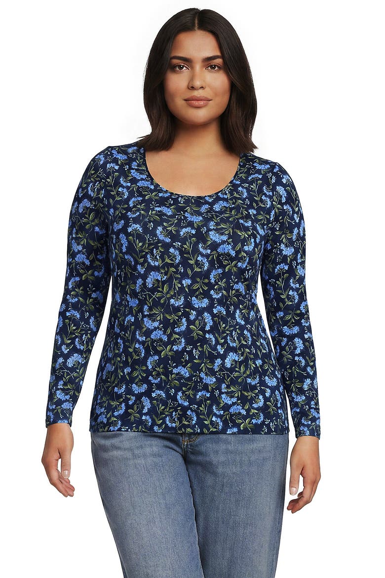 Plus Size Lightweight Jersey Skimming Long Sleeve Scoop Neck T-shirt, Main, color, Deep Sea/Blue Hydrangea