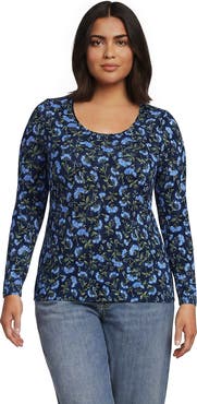 Lands' End Plus Size Lightweight Jersey Skimming Long Sleeve Scoop Neck T-shirt
