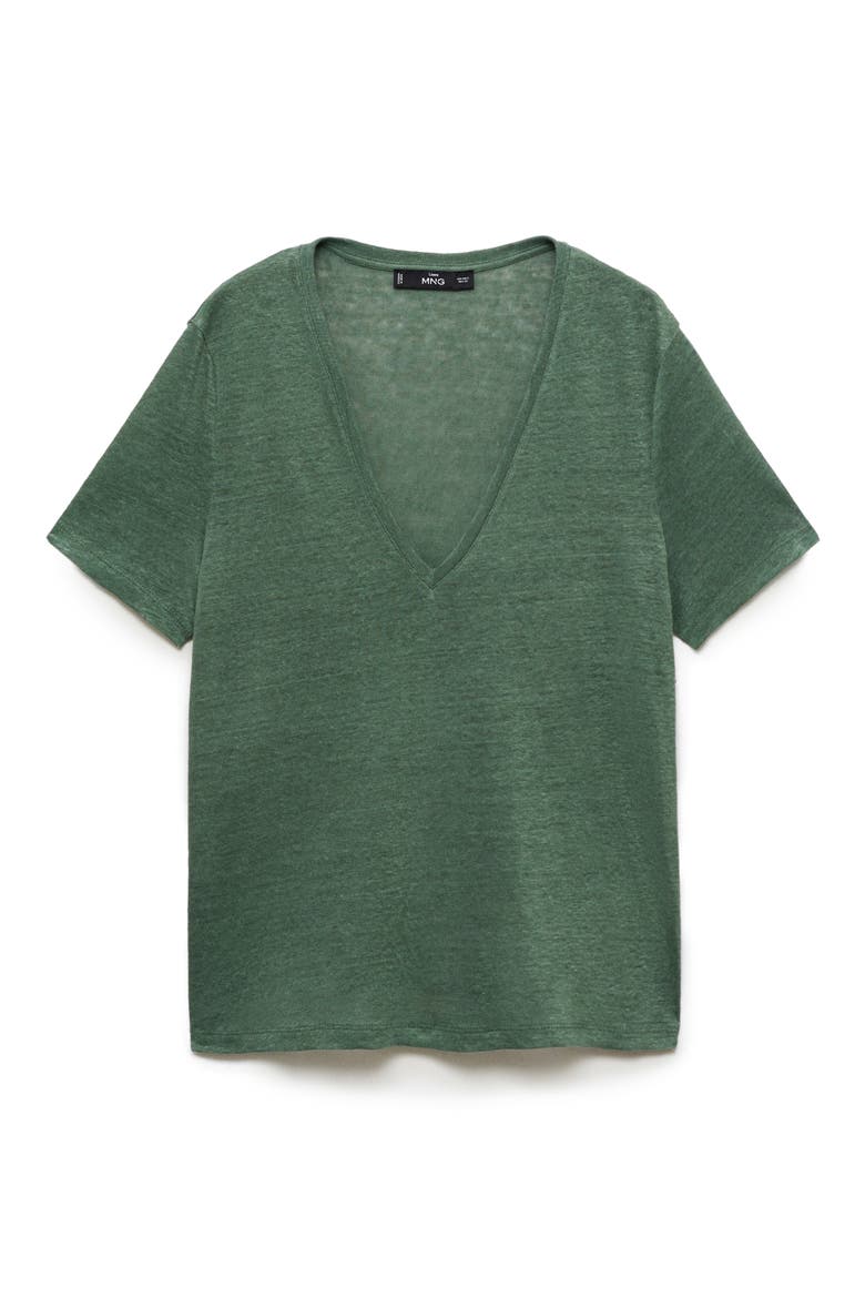 V-Neck Linen T-Shirt, Alternate, color, GREEN