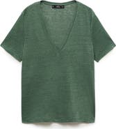 MANGO V-Neck Linen T-Shirt