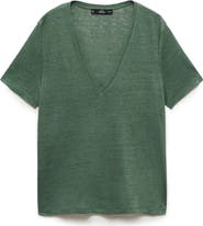 MANGO V-Neck Linen T-Shirt