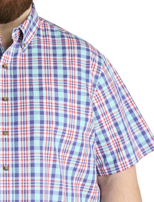 Harbor Bay By Dxl Big & Tall Easy-care Large Plaid Sport Shirt In Aqua Multi