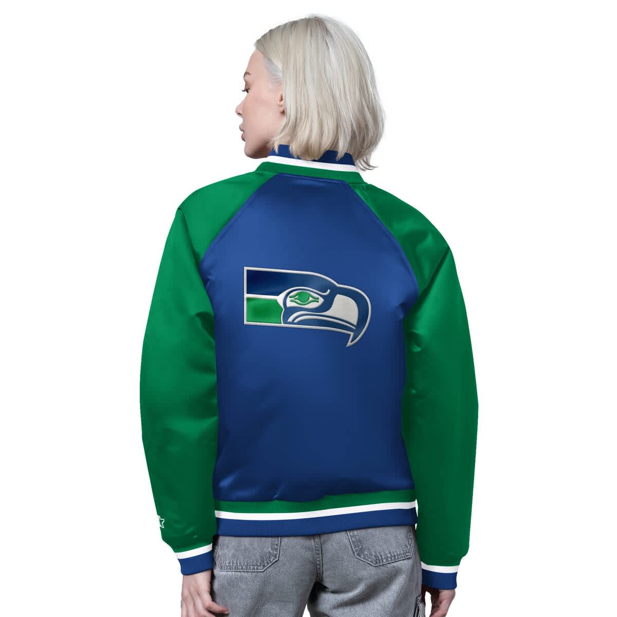 Women's Starter Royal/Green Seattle Seahawks Satin Full-Snap Vintage Varsity Jacket - image 2