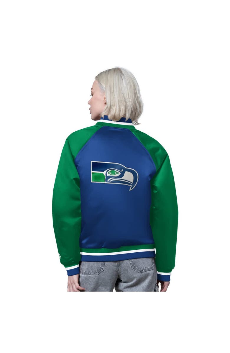 STARTER Women's Starter Royal/Green Seattle Seahawks Satin Full-Snap Vintage Varsity Jacket, Alternate, color, Royal