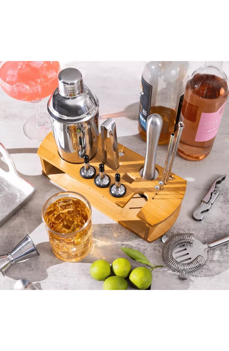 Luminuxe Cocktail Shaker Set Bartender Kit with Stand, 16-Piece Barware Mixing Tools, Stainless Steel, Alternate, color,