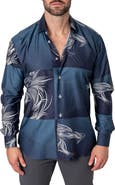 Maceoo Fibonacci Wolf Wave Cotton Button-Up Shirt