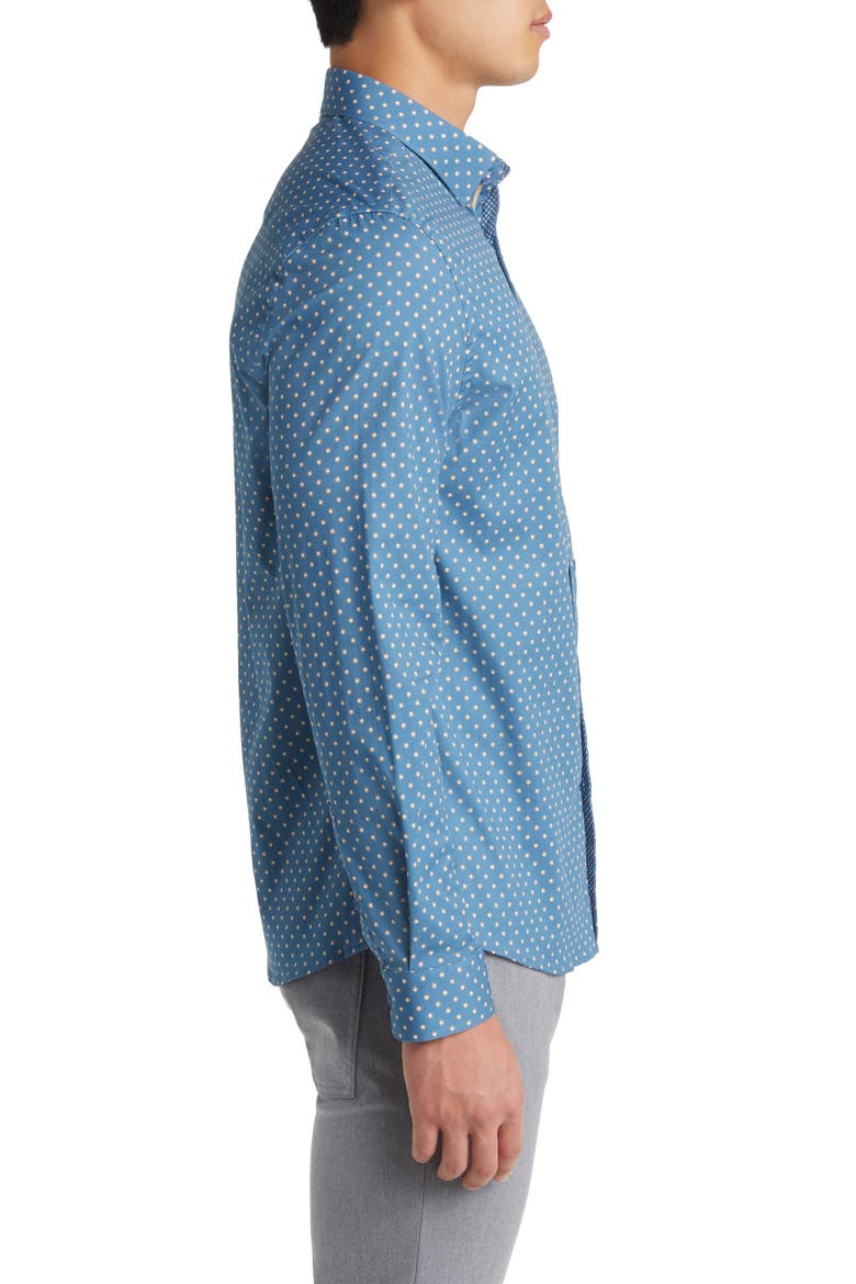 Painted Dot Print Stretch Cotton Button-Up Shirt, Alternate, color, SLATE BLUE