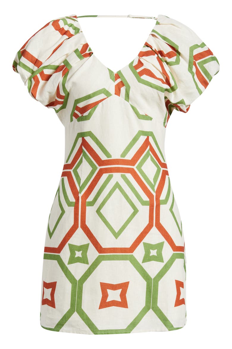 Winona Geo Print Linen Blend Minidress, Alternate, color, CREAM MULTI