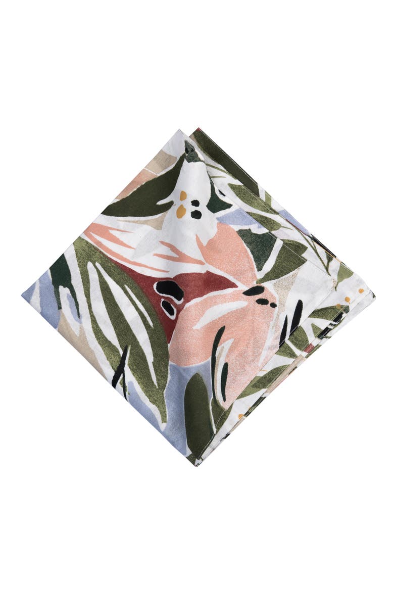 Joelle Cotton Napkins Set of 6 - Vibrant Floral & Palm Leaf, Alternate, color, Green
