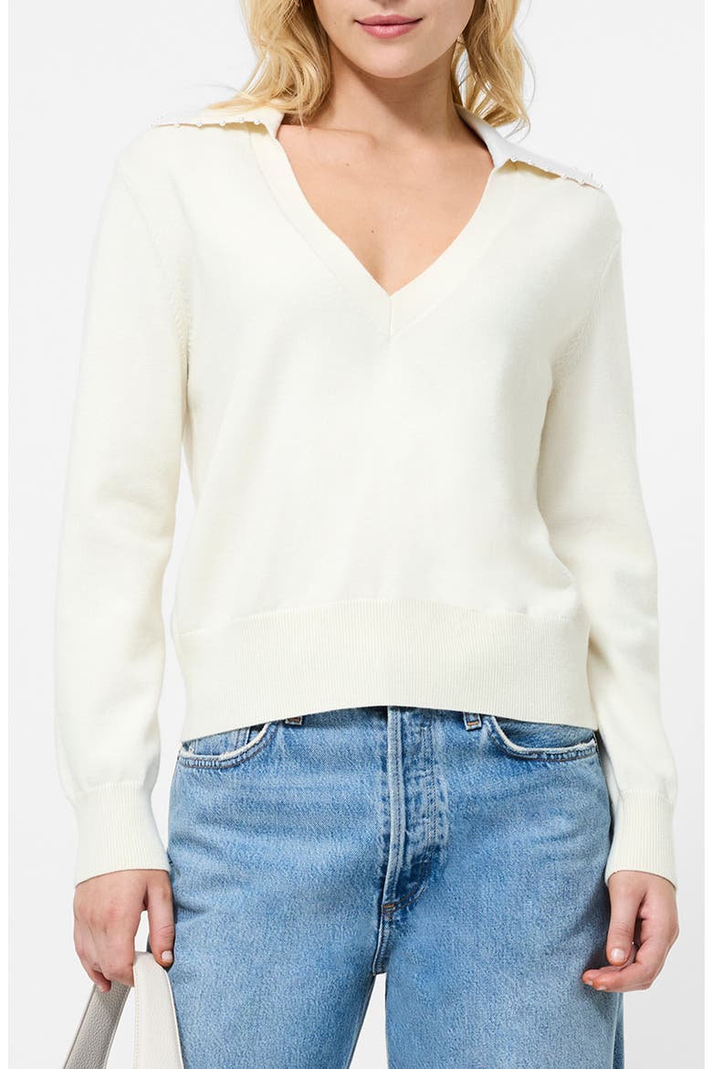 Sloane Faux Pearl Embellished Johnny Collar Sweater, Main, color, PORCELAIN CREAM