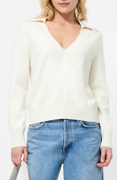 Sloane Faux Pearl Embellished Johnny Collar Sweater
