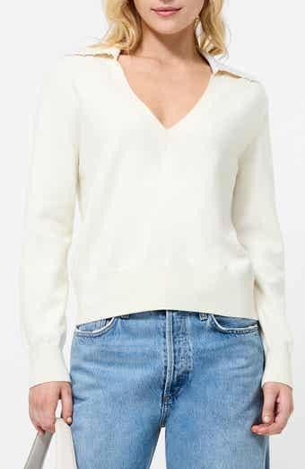 French Connection Sloane Faux Pearl Embellished Johnny Collar Sweater