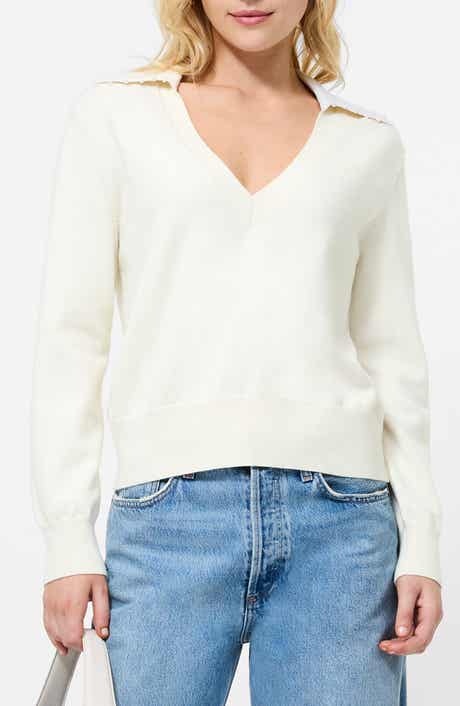 French Connection Sloane Faux Pearl Embellished Johnny Collar Sweater