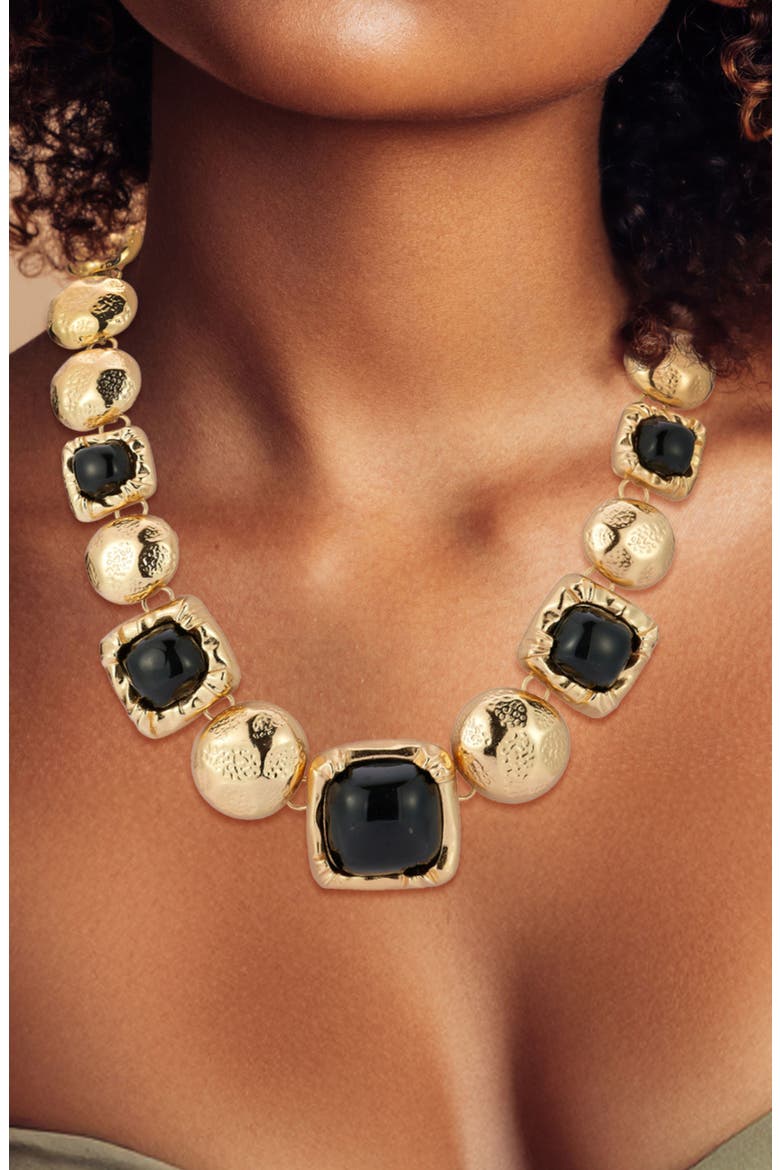 Domed Link Statement Necklace, Alternate, color, GOLD/BLACK