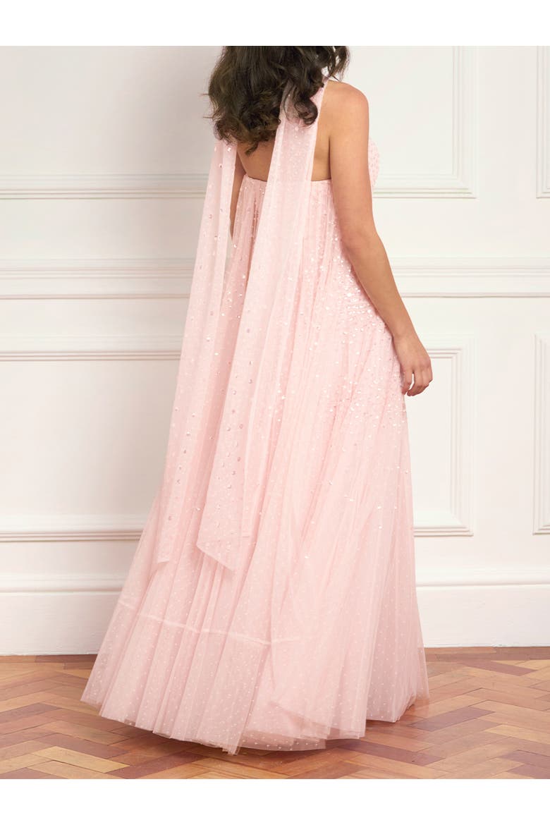 Sunrise Sequin Strapless Cape Gown, Alternate, color, Peony Pink