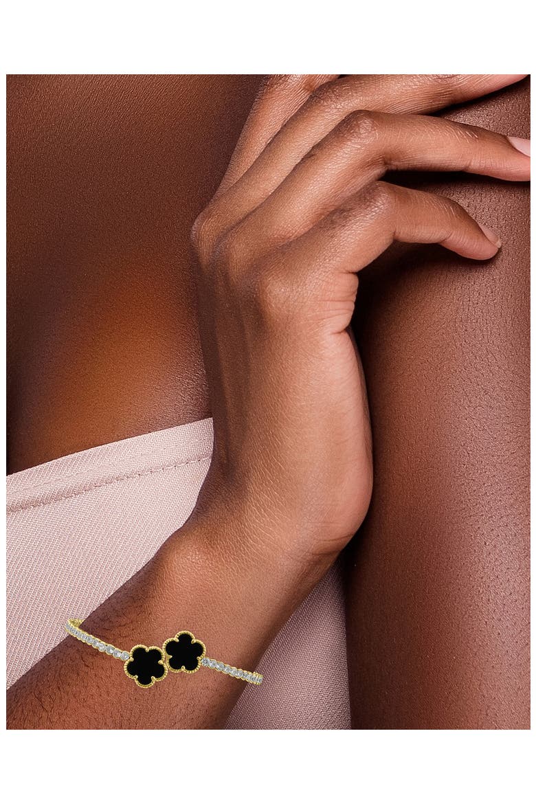 Bezel Set Clover Cuff Bracelet, Alternate, color, BLACK/ GOLD