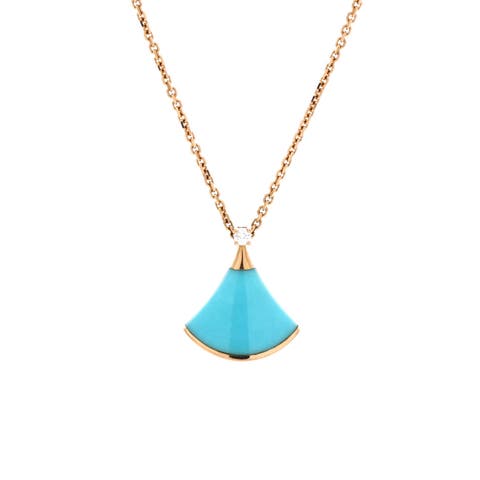 Divas' Dream Pendant Necklace 18K Rose Gold with Turquoise and Diamond Small