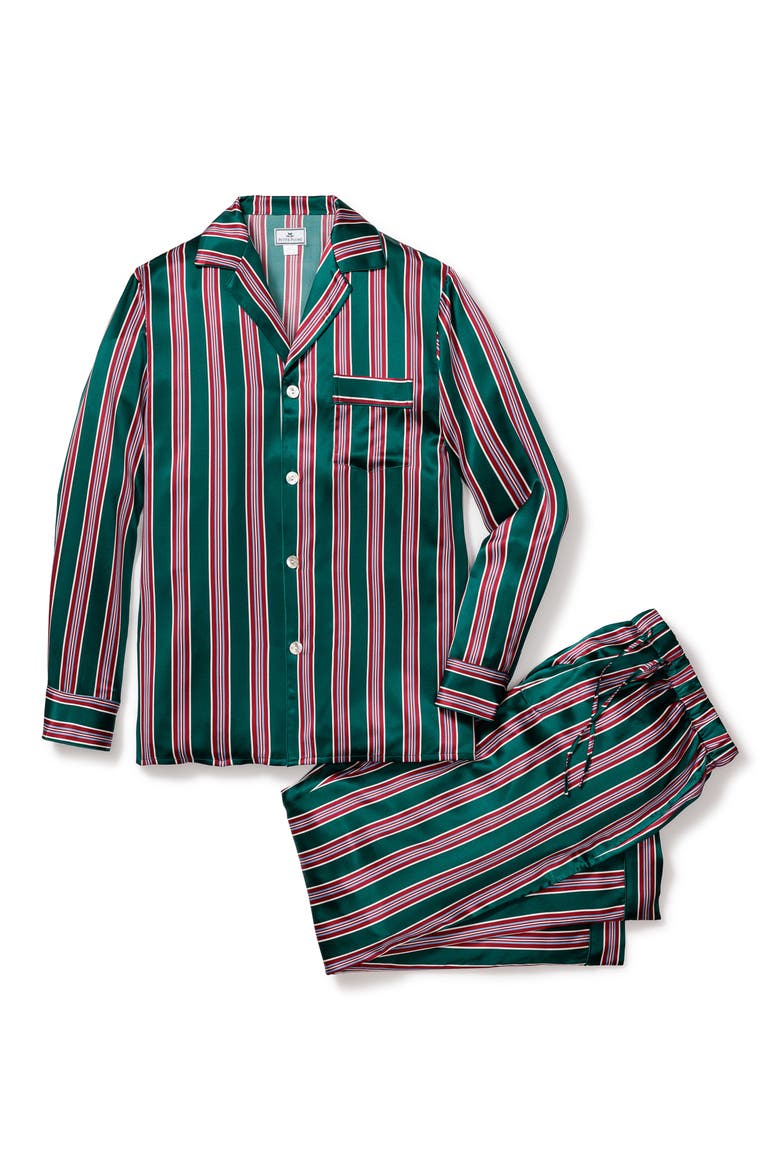 Lancaster Stripe Mulberry Silk Pajamas, Alternate, color, GREEN