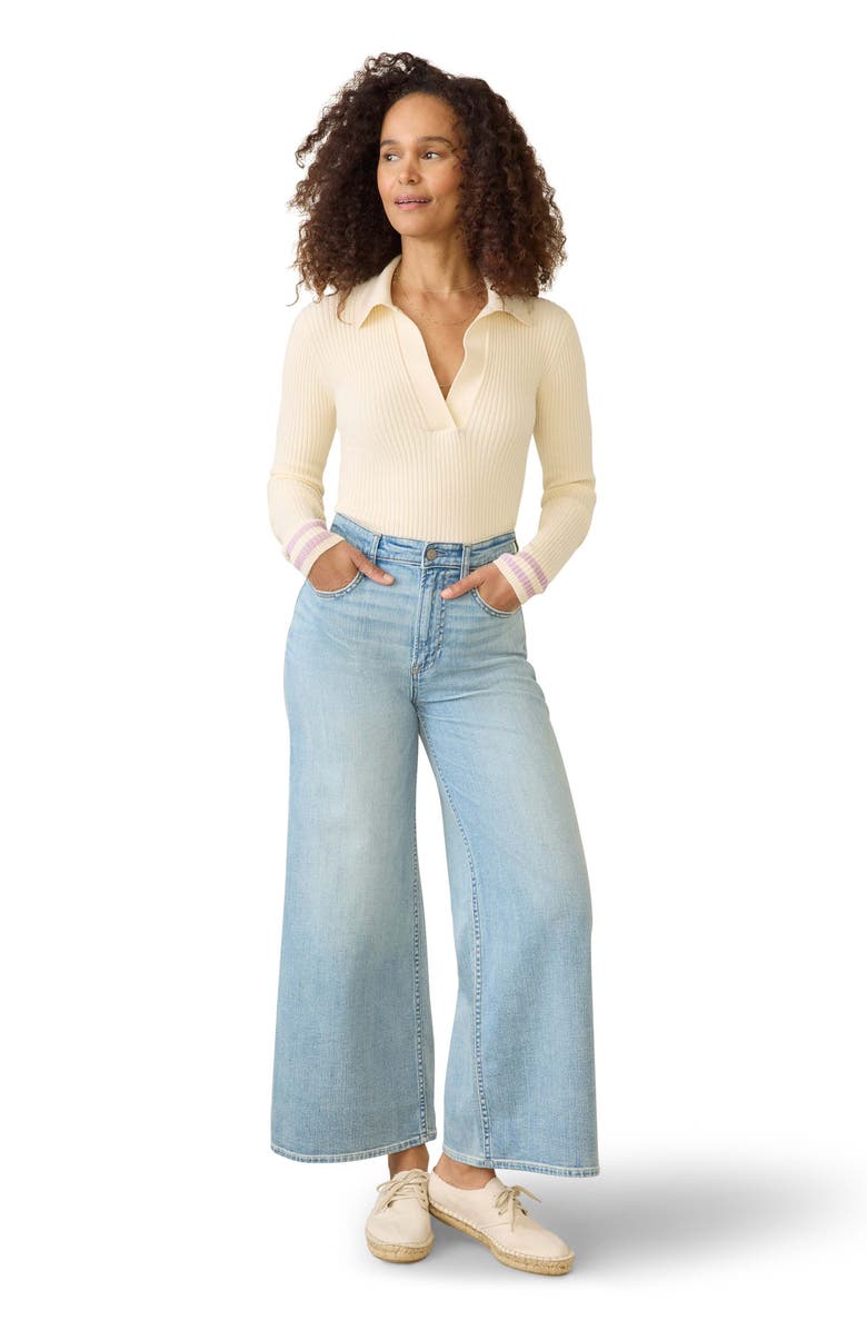 Faherty Shiloh Organic Cotton & Cashmere Polo Sweater, Alternate, color, Cream Retro Stripe