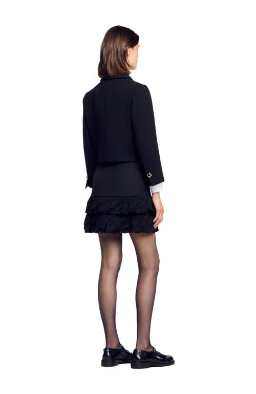 Sandro Mini Ruched Ruffle Skirt In Black