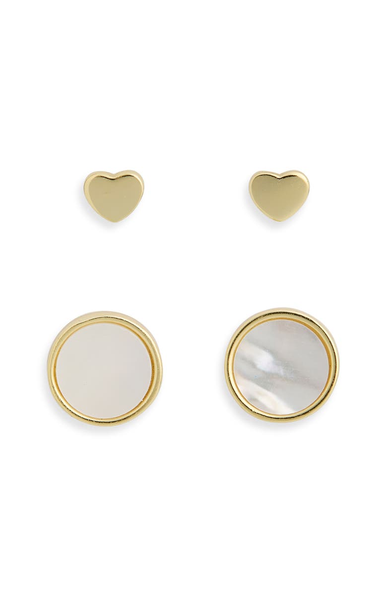 ARGENTO VIVO Mother-of-Pearl Coin & Heart Stud Earrings, Main, color, Gold
