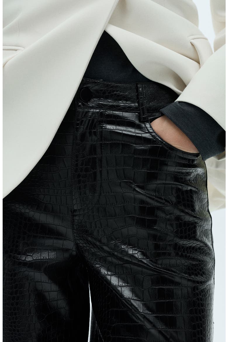 Snakeskin Effect Faux Leather Straight Pants, Alternate, color, BLACK