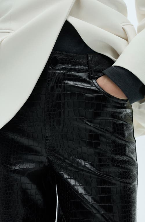 Shop Mango Snakeskin Effect Faux Leather Straight Pants In Black