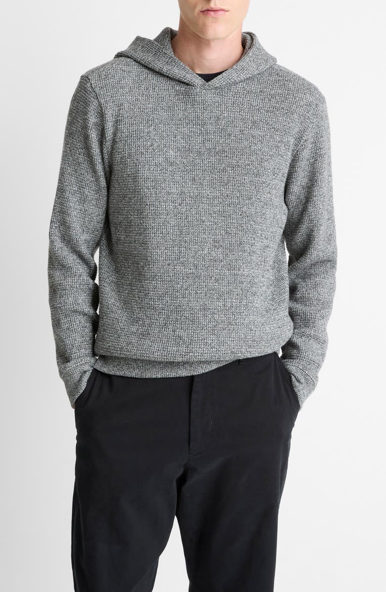 Vince Brushed Waffle Texture Pullover Hoodie, Main, color, Heather Black