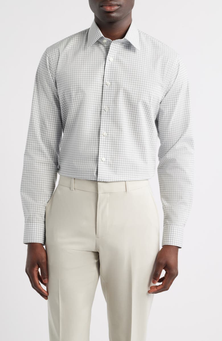 Nordstrom Trim Fit Check Non-Iron Cotton Dress Shirt, Main, color, Green Blue Valemont Plaid