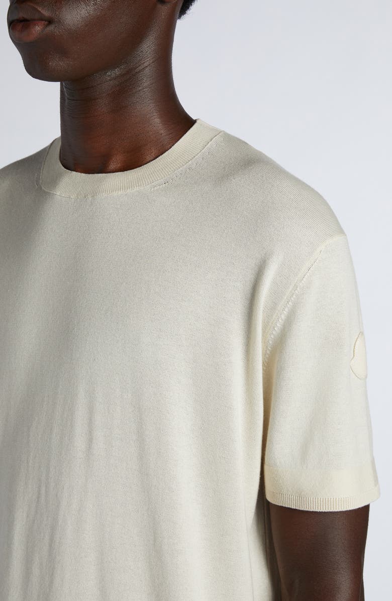 Moncler Logo Patch Silk & Cotton Crewneck Sweater, Alternate, color, Silk White