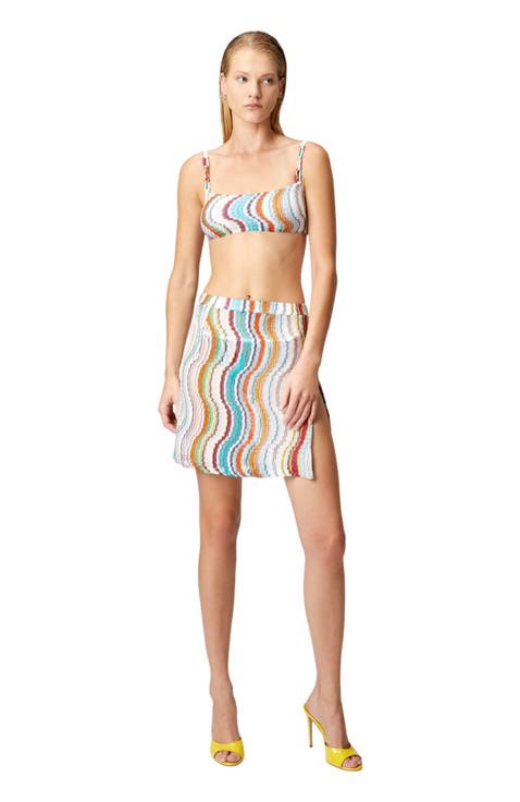 Cover-up Miniskirt With Lamé Wave Motif And Slit