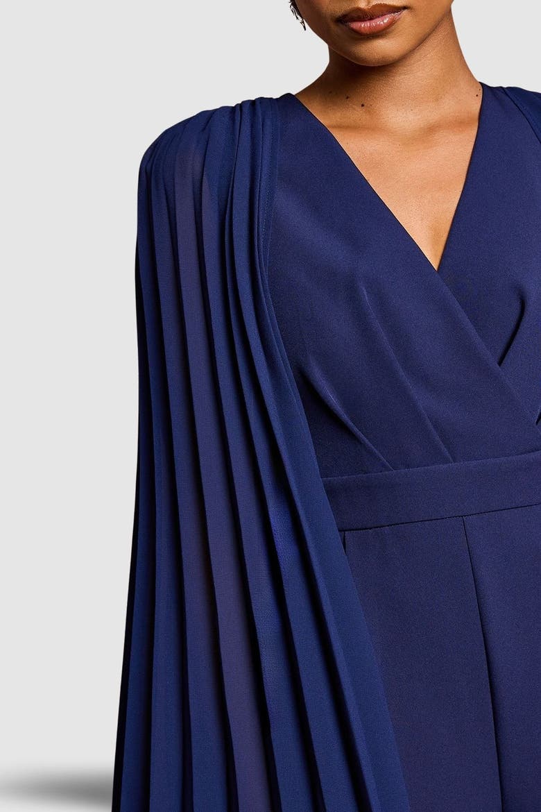 Petite V-Neck Pleated Jumpsuit, Alternate, color, Navy