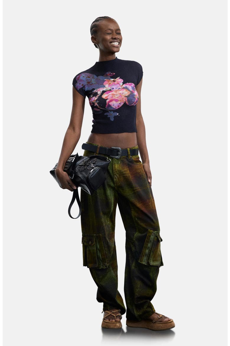 Floral Waffle Knit Top, Alternate, color, BLACK