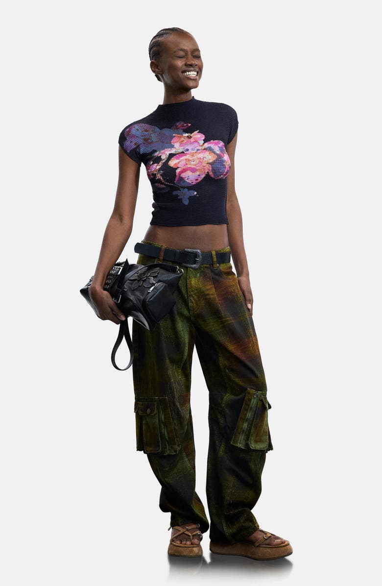 Desigual Floral Waffle Knit Top, Alternate, color,