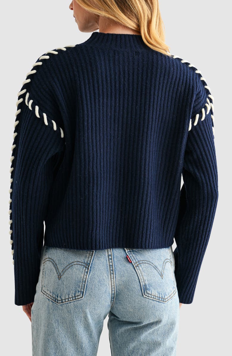 All in Favor Whipstitch Mock Neck Rib Sweater, Alternate, color, Navy Ivory