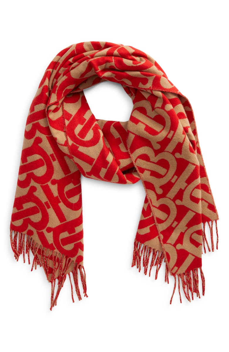 Burberry TB Monogram Jacquard Cashmere Scarf, Alternate, color, 