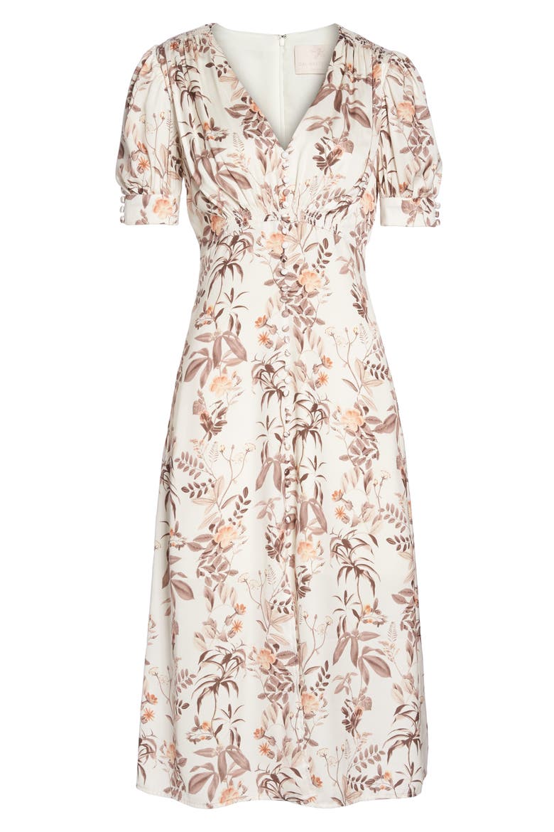 Lauren Botanical Garden Print Midi Dress (Nordstrom Exclusive), Alternate, color, BEIGE/ ORANGE