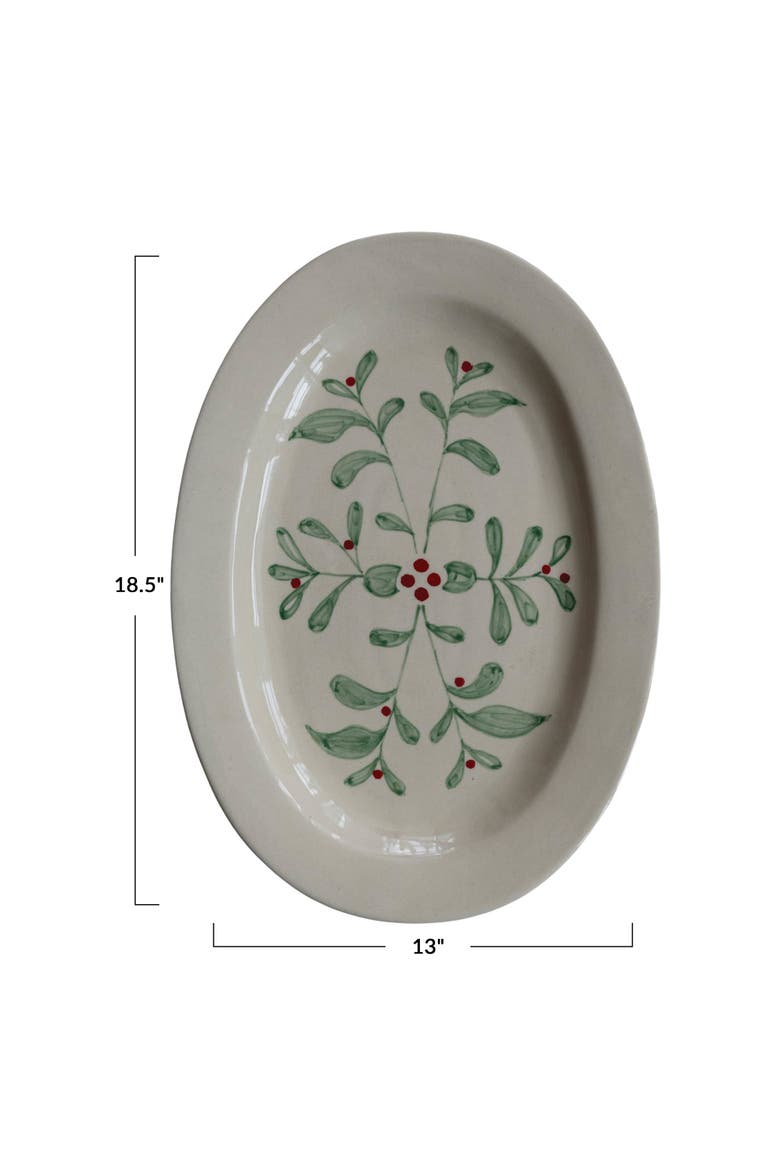 Mistletoe Hand-Painted Stoneware Oval Platter, Alternate, color, Multicolor