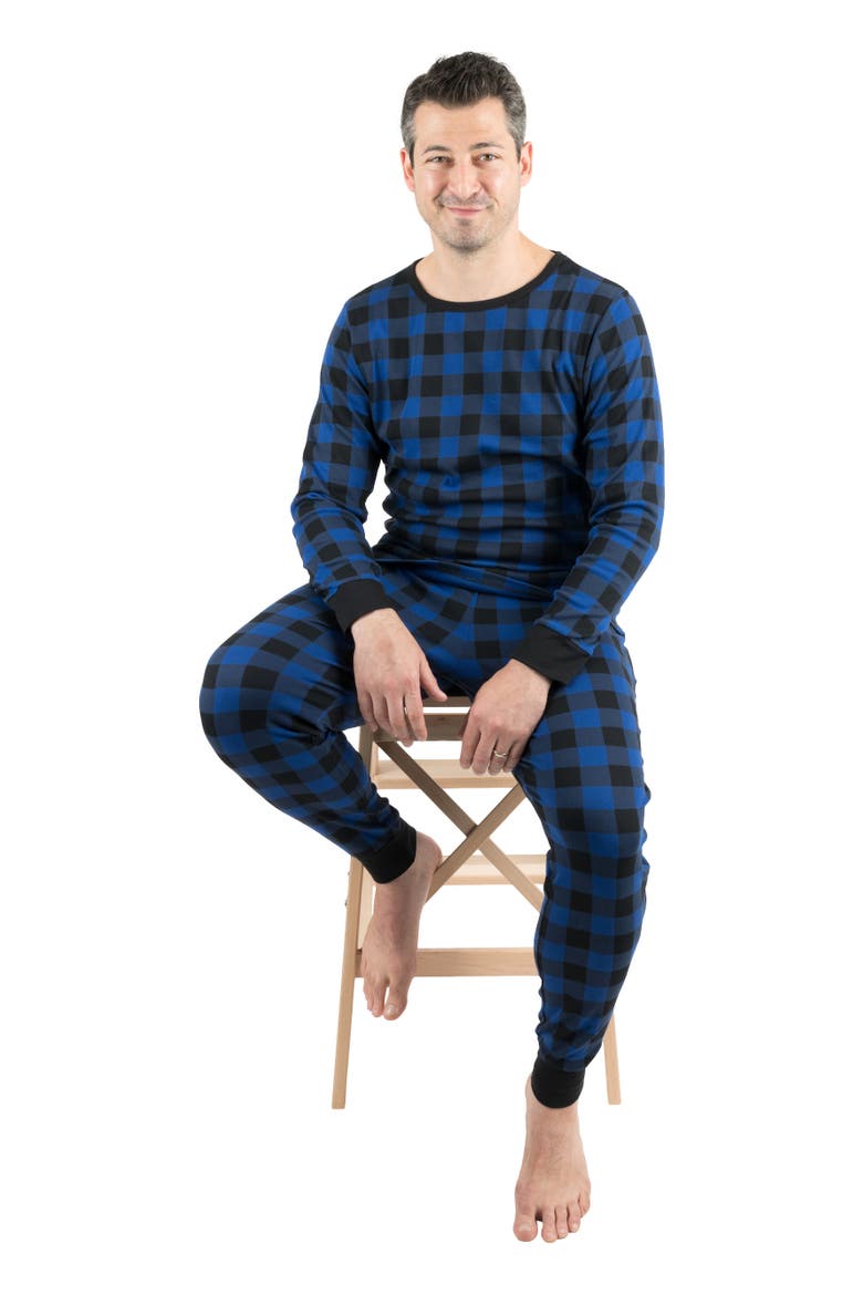 Men's Cotton Plaid Matching Family Holiday Pajamas, Alternate, color, Plaid Black & Navy