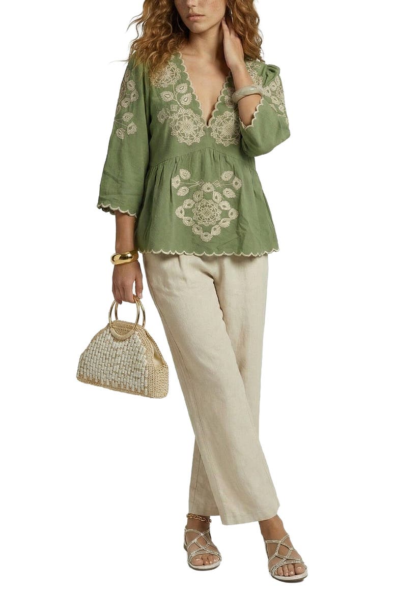Aubrey V-Neck Embroidered Blouse, Alternate, color, Light Green