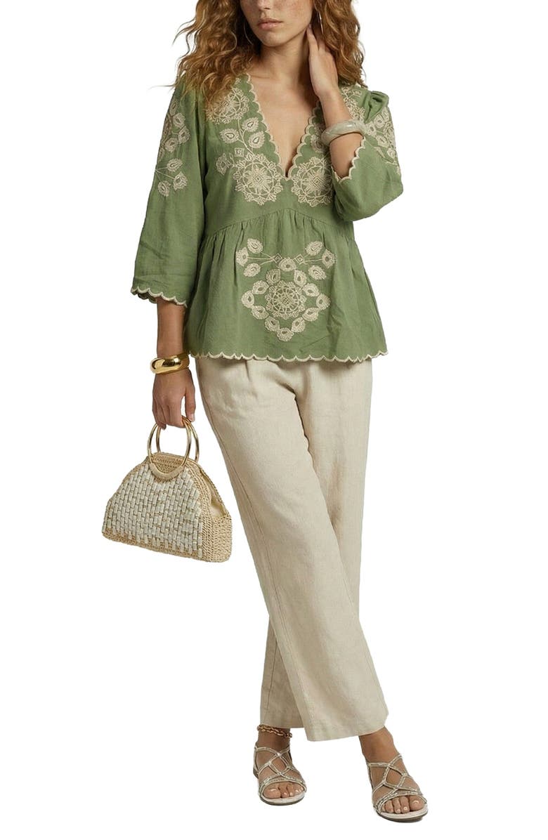 Raffya Aubrey V-Neck Embroidered Blouse, Alternate, color, Light Green